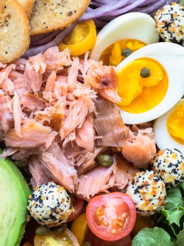 everything bagel cobb salad with smoked salmon.