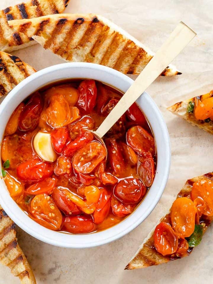 tomato confit with grilled bread