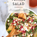 pinterest pin for pear and fennel salad with pomegranate vinaigrette