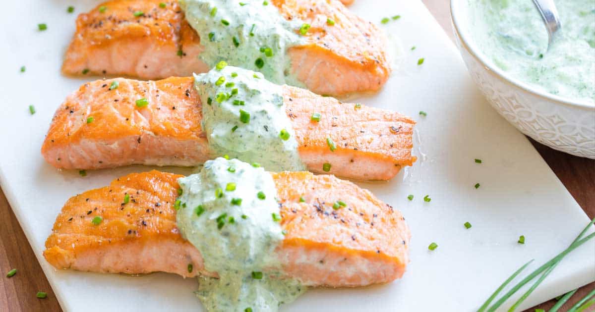 Pan Seared Salmon with Basil Tzatziki