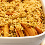 Sweet potato tian with maple nut crumble is shown straight out of the oven.