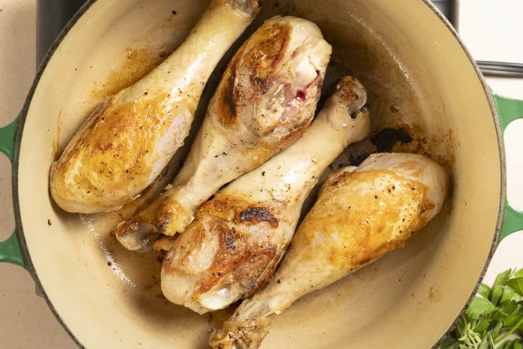 the golden brown color achieved by searing the turkey legs helps give the broth a rich, robust flavor