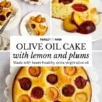 Pinterest pin for easy lemon olive oil cake with plums