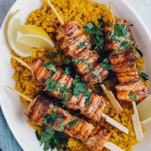 salmon kebabs with shawarma spice.